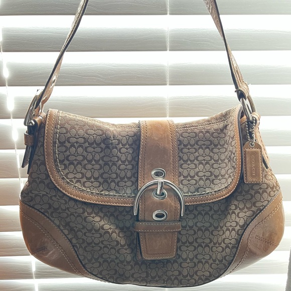 Vintage Coach Buckle Soho Brown Signature Shoulder Bag F10926 Purse